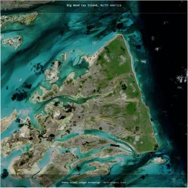 Big Wood Cay Island in the North Atlantic Ocean, belonging to Bahamas, cropped to square on a satellite image taken in December 3, 2020 clipart