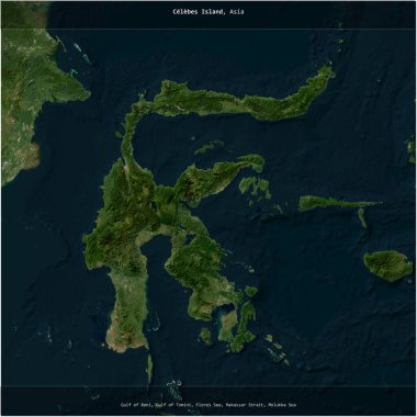 Celebes Island in the Java Sea, belonging to Indonesia, cropped to square on a satellite image taken in September 9, 2018 clipart