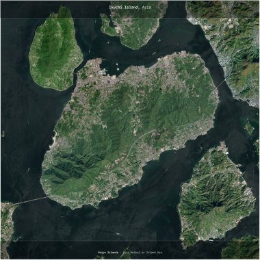 Ikuchi Island in the Seto Naikai or Inland Sea, belonging to Japan, cropped to square on a satellite image taken in May 23, 2021 clipart