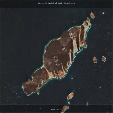 Jazirat al Hanish al Kabir Island in the Red Sea, belonging to Yemen, cropped to square on a satellite image taken in February 14, 2023 clipart