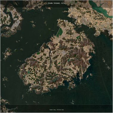 Jindo Island in the Japan Sea, belonging to South Korea, cropped to square on a satellite image taken in February 26, 2023 clipart