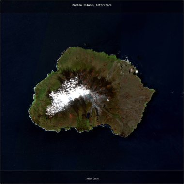 Hint Okyanusu 'ndaki Marion Adası, Güney Afrika' ya ait. 7 Şubat 2021 'de çekilmiş bir uydu görüntüsü.