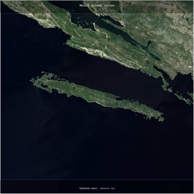 Meleda Island in the Adriatic Sea, belonging to Croatia, cropped to square on a satellite image taken in July 8, 2023 clipart