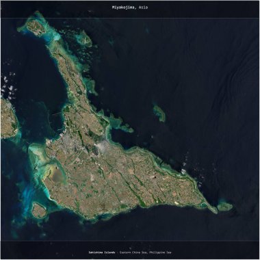 Miyakojima in the Philippine Sea, belonging to Japan, cropped to square on a satellite image taken in July 8, 2021 clipart