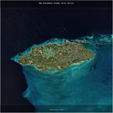 New Providence Island in the North Atlantic Ocean, belonging to Bahamas, cropped to square on a satellite image taken in February 11, 2024 clipart