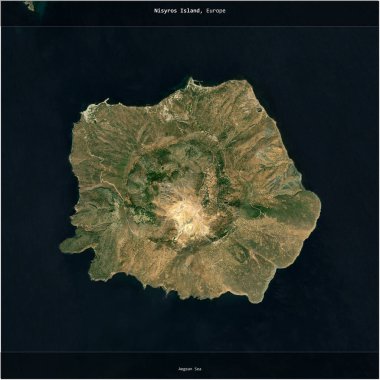 Nisyros Island in the Aegean Sea, belonging to Greece, cropped to square on a satellite image taken in December 28, 2023 clipart