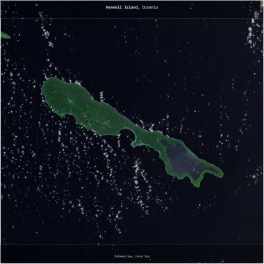 Rennell Island in the Coral Sea, belonging to Solomon Islands, cropped to square on a satellite image taken in February 27, 2018 clipart