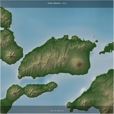 Endonezya 'ya ait Savu Denizi' ndeki Pulau Adunara renkli bir yükseklik haritasında kare şeklinde kesilmiş.
