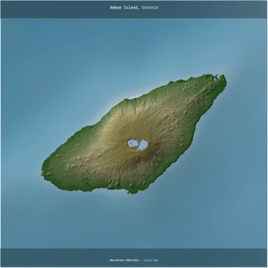 Vanuatu 'ya ait Mercan Denizi' ndeki Ambae Adası renkli bir yükseklik haritasında kare şeklinde kesilmiş.