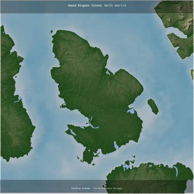 Amund Ringnes Island in the The Northwestern Passages, belonging to Canada, cropped to square on a colored elevation map clipart