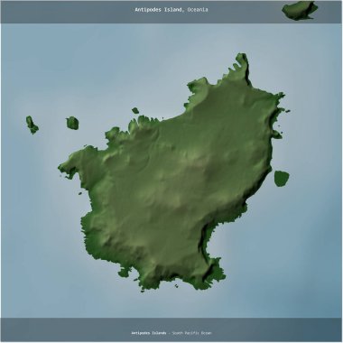 Antipodes Island in the South Pacific Ocean, belonging to New Zealand, cropped to square on a colored elevation map