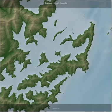 Tasman Denizi 'ndeki Arapawa Adası, Yeni Zelanda' ya ait renkli bir yükseklik haritasında kare şeklinde kesilmiş.