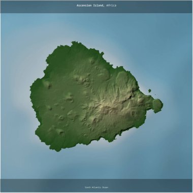 Güney Atlantik Okyanusu 'ndaki yükselme adası, Saint Helena, Ascension ve Tristan da Cunha' ya ait renkli bir yükseklik haritasında kare şeklinde kesilmiş.