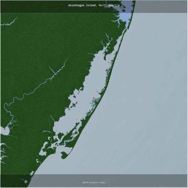 Assateague Island in the North Atlantic Ocean, belonging to United States, cropped to square on a colored elevation map clipart