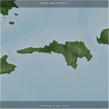 Avatanak Island in the Bering Sea, belonging to United States, cropped to square on a colored elevation map clipart