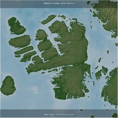 Bathurst Island in the The Northwestern Passages, belonging to Canada, cropped to square on a colored elevation map clipart