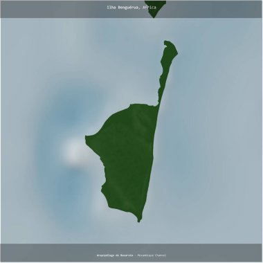 Ilha Benguerua in the Mozambique Channel, belonging to Mozambique, cropped to square on a colored elevation map clipart