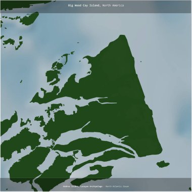 Big Wood Cay Island in the North Atlantic Ocean, belonging to Bahamas, cropped to square on a colored elevation map clipart