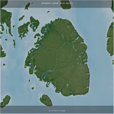 Cornwallis Island in the The Northwestern Passages, belonging to Canada, cropped to square on a colored elevation map clipart