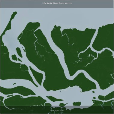 Güney Pasifik Okyanusu 'ndaki Kosta Rika Adası, Ekvador' a ait renkli bir yükseklik haritasında kare şeklinde kesilmiş.