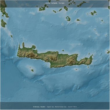 Yunanistan 'a ait Ege Denizi' ndeki Girit Adası renkli bir yükseklik haritasında kare şeklinde kesilmiş