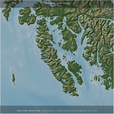 Amerika Birleşik Devletleri 'ne ait Kuzey Pasifik Okyanusu' ndaki Dall Adası renkli bir yükseklik haritasında kare şeklinde kesilmiş.