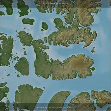 Devon Island in the Baffin Bay, belonging to Canada, cropped to square on a colored elevation map clipart