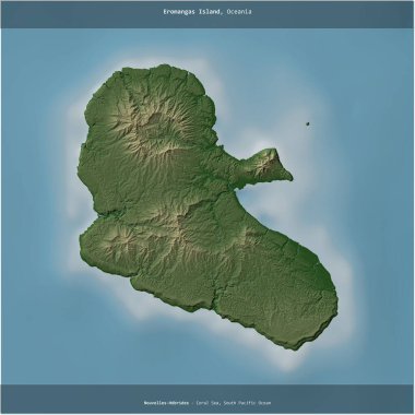 Eromangas Island in the Coral Sea, belonging to Vanuatu, cropped to square on a colored elevation map clipart