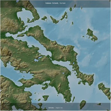 Yunanistan 'a ait Ege Denizi' ndeki Euboea Adası renkli bir yükseklik haritasında kare şeklinde kesilmiş.