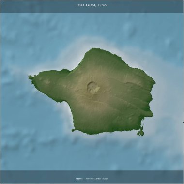 Portekiz 'e ait Kuzey Atlantik Okyanusu' ndaki Faial Adası renkli bir yükseklik haritasında kare şeklinde kesilmiş.