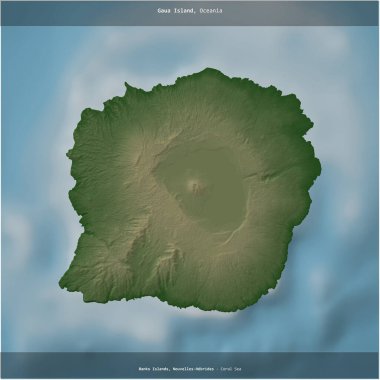 Vanuatu 'ya ait Mercan Denizi' ndeki Gaua Adası renkli bir yükseklik haritasında kare şeklinde kesilmiş.