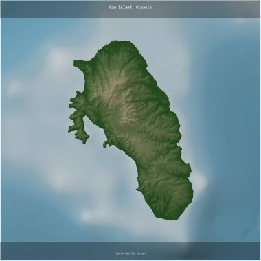 Güney Pasifik Okyanusu 'ndaki Gau Adası, Fiji' ye ait renkli bir yükseklik haritasında kare şeklinde kesilmiş.