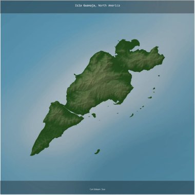 Honduras 'a ait olan Karayip Denizi' ndeki Guanaja Adası renkli bir yükseklik haritasında kare şeklinde kesilmiş.