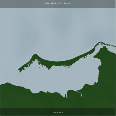 Meksika Körfezi 'ndeki Holbox adası, Meksika' ya ait, renkli bir yükseklik haritasında kare şeklinde kesilmiş.