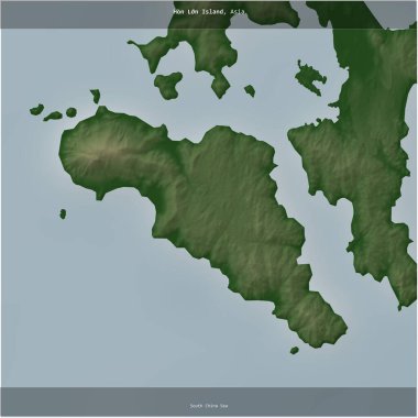 Hon Lon Island in the South China Sea, belonging to Vietnam, cropped to square on a colored elevation map