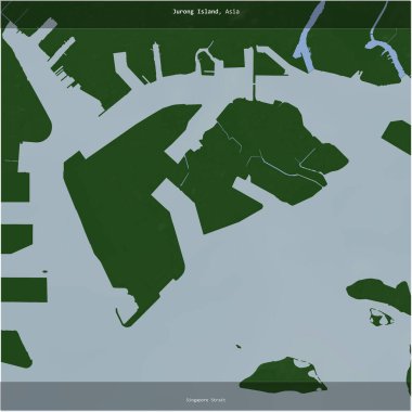 Jurong Island in the Singapore Strait, belonging to Singapore, cropped to square on a colored elevation map clipart