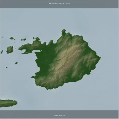 Güney Çin Denizi 'ndeki Pulau Karimata, Endonezya' ya ait renkli bir yükseklik haritasında kare şeklinde kesilmiş.