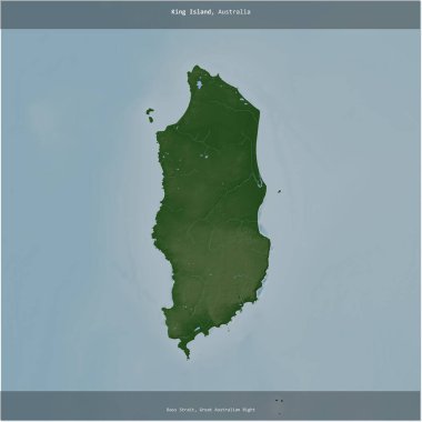 King Island in the Bass Strait, belonging to Australia, cropped to square on a colored elevation map clipart