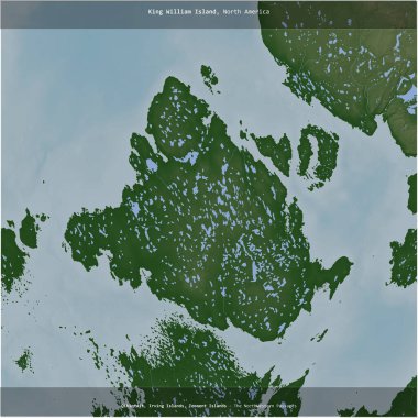 King William Island in the The Northwestern Passages, belonging to Canada, cropped to square on a colored elevation map clipart