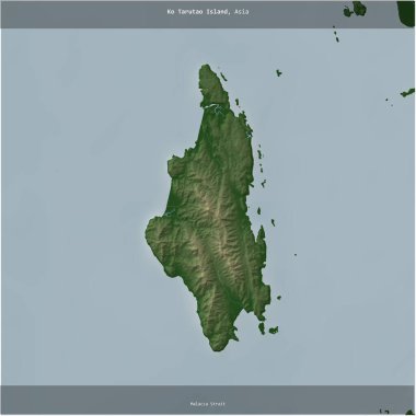 Tayland 'a ait Malacca Boğazı' ndaki Ko Tarutao Adası renkli bir yükseklik haritasında kare şeklinde kesilmiş.