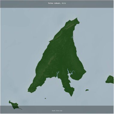 Güney Çin Denizi 'nde bulunan ve Malezya' ya ait olan Pulau Labuan renkli bir yükseklik haritasında kare şeklinde kesilmiş.