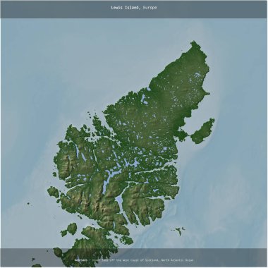 Kuzey Atlantik Okyanusu 'ndaki Lewis Adası, Birleşik Krallık' a ait renkli bir yükseklik haritasında kare şeklinde kesilmiş.