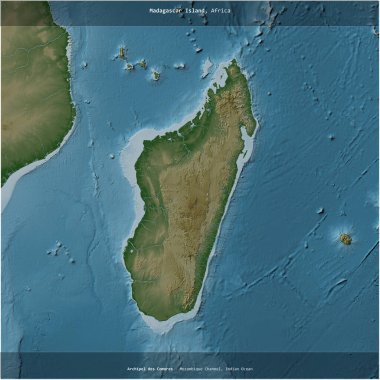 Madagaskar Adası Hint Okyanusu 'nda Madagaskar' a ait renkli bir yükseklik haritasında kare şeklinde kesilmiş.