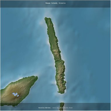 Vanuatu 'ya ait Mercan Denizi' ndeki Maewo Adası renkli bir yükseklik haritasında kare şeklinde kesilmiş.