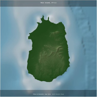 Kuzey Atlantik Okyanusu 'ndaki Maio Adası, Cape Verde' ye ait renkli bir yükseklik haritasında kare şeklinde kesilmiş.