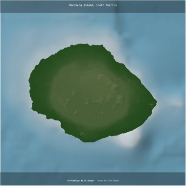 Marchena Island in the South Pacific Ocean, belonging to Ecuador, cropped to square on a colored elevation map clipart