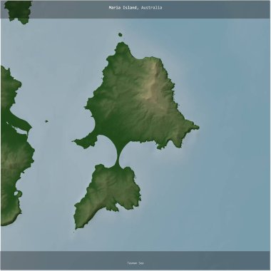 Maria Island in the Tasman Sea, belonging to Australia, cropped to square on a colored elevation map