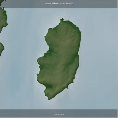 Alaska Körfezi 'ndeki Marmot Adası, Amerika Birleşik Devletleri' ne ait renkli bir yükseklik haritasında kare şeklinde kesilmiş.