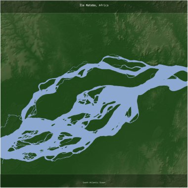 Kongo Demokratik Cumhuriyeti 'ne ait Güney Atlantik Okyanusu' ndaki Ile Mateba renkli bir yükseklik haritasında kare şeklinde kesilmiş.