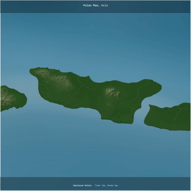 Timor Denizi 'ndeki Pulau Moa, Endonezya' ya ait renkli bir yükseklik haritasında kare şeklinde kesilmiş.